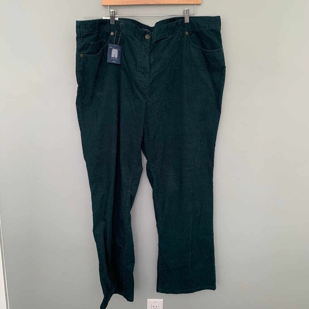 NEW Lands' End Fit 2 Corduroy Pants Womens 24W Forest Green Straight Leg